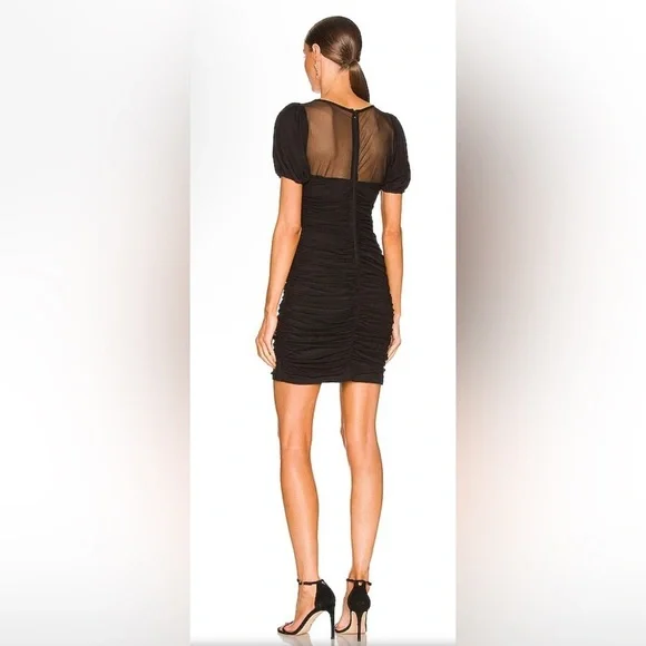 NEW BCBG - Ruched Mini Black dress with Mesh Shoulders - Picture 2 of 4
